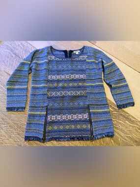 Lucky Brand Boho Patterned Knit Sweater with Zippers - 3/4 sleeves - size small